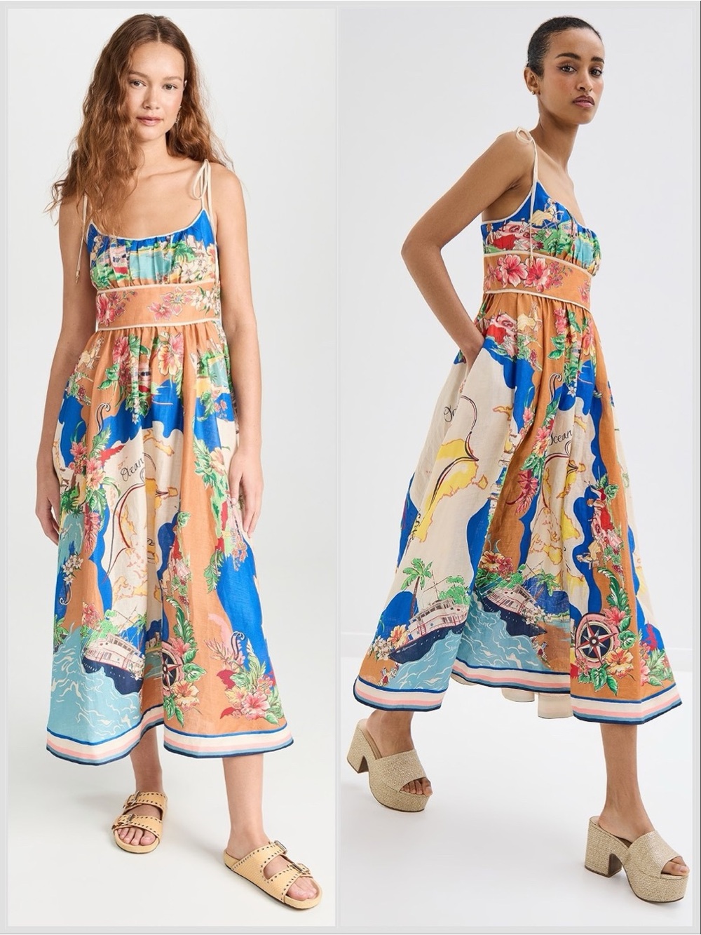 Zimmermann Alight Picnic Linen Dress Nautical Map US 8 NWT